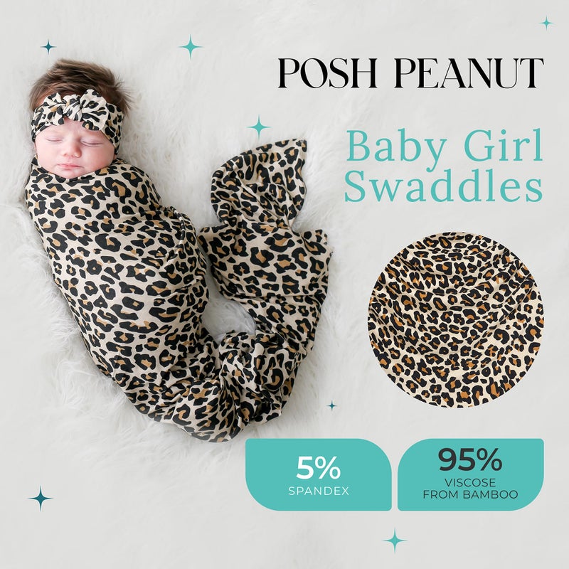 Posh Peanut Swaddle Blanket & Headband Set â€“ Viscose from Bamboo Stretchy Baby Swaddle for Newborn Girls, Receiving Blanket or Nursing Cover - Image 2